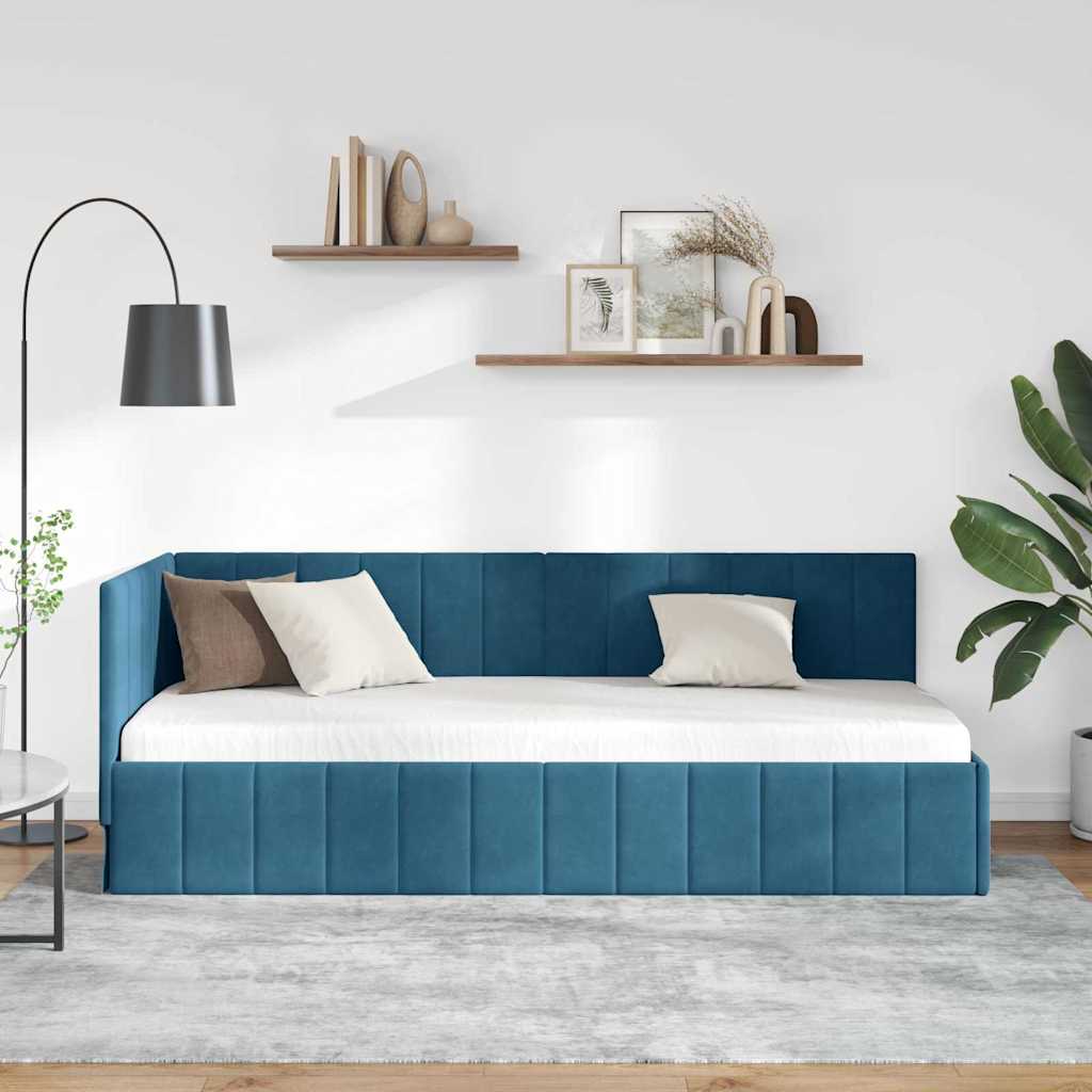 Kampinė lovos konstrukcija Mėlyna 80 x 200 cm Aksomas