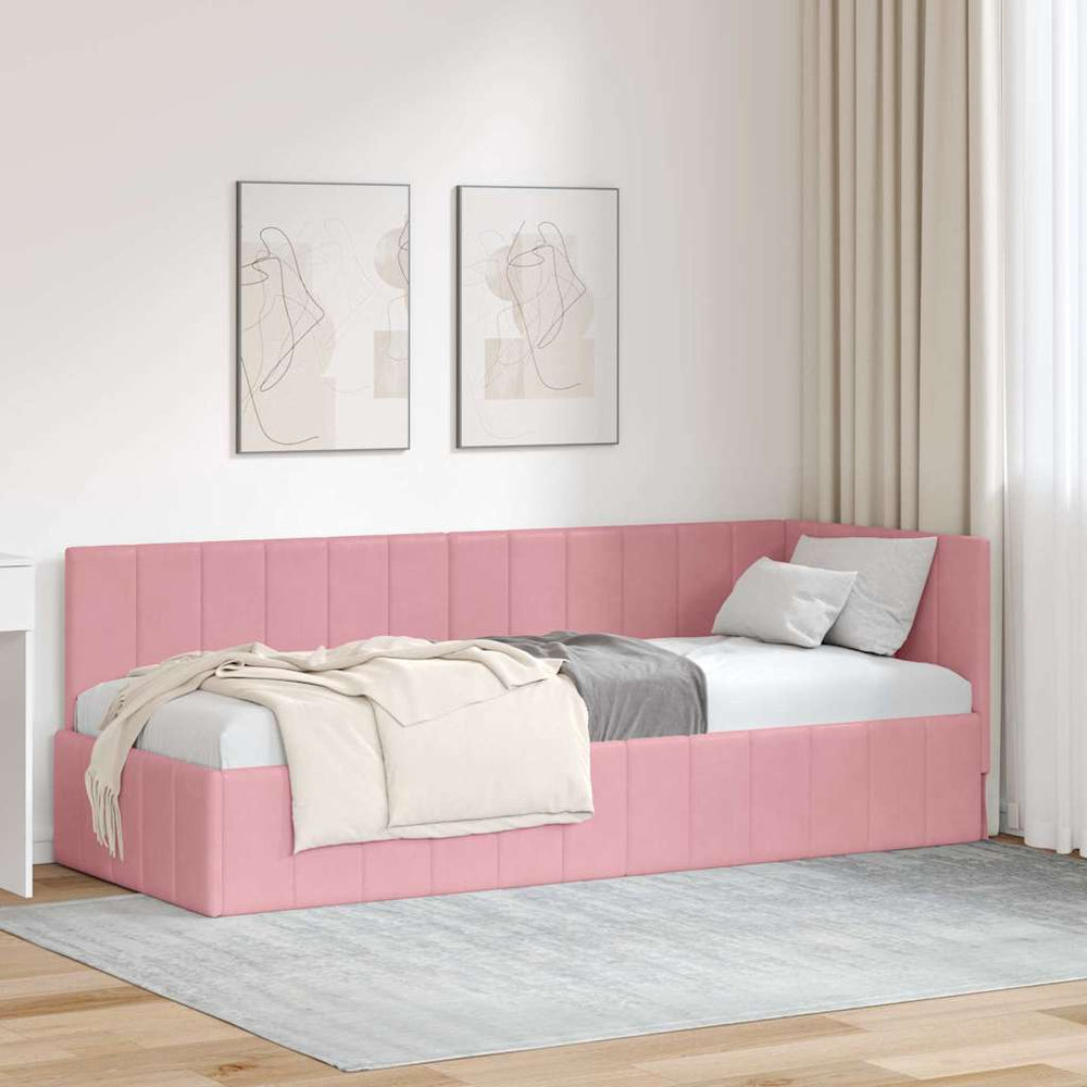 Kampinė lovos konstrukcija Rožinė 80 x 200 cm Aksomas