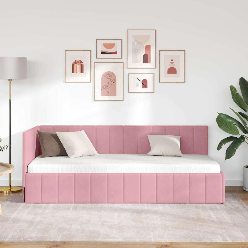 Kampinė lovos konstrukcija Rožinė 80 x 200 cm Aksomas