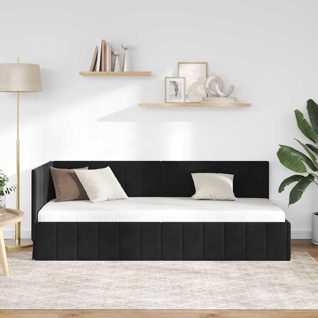 Kampinė lovos konstrukcija Juoda 80 x 200 cm Aksomas