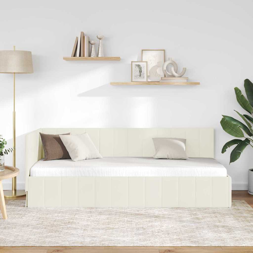 Kampinė lovos konstrukcija Kreminė 80 x 200 cm Aksomas