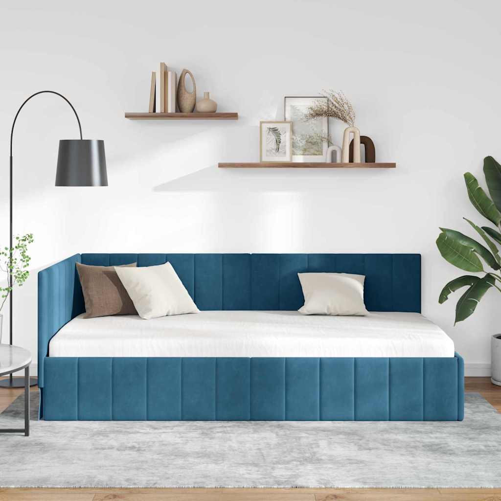 Kampinė lovos konstrukcija Mėlyna 90 x 190 cm Aksomas