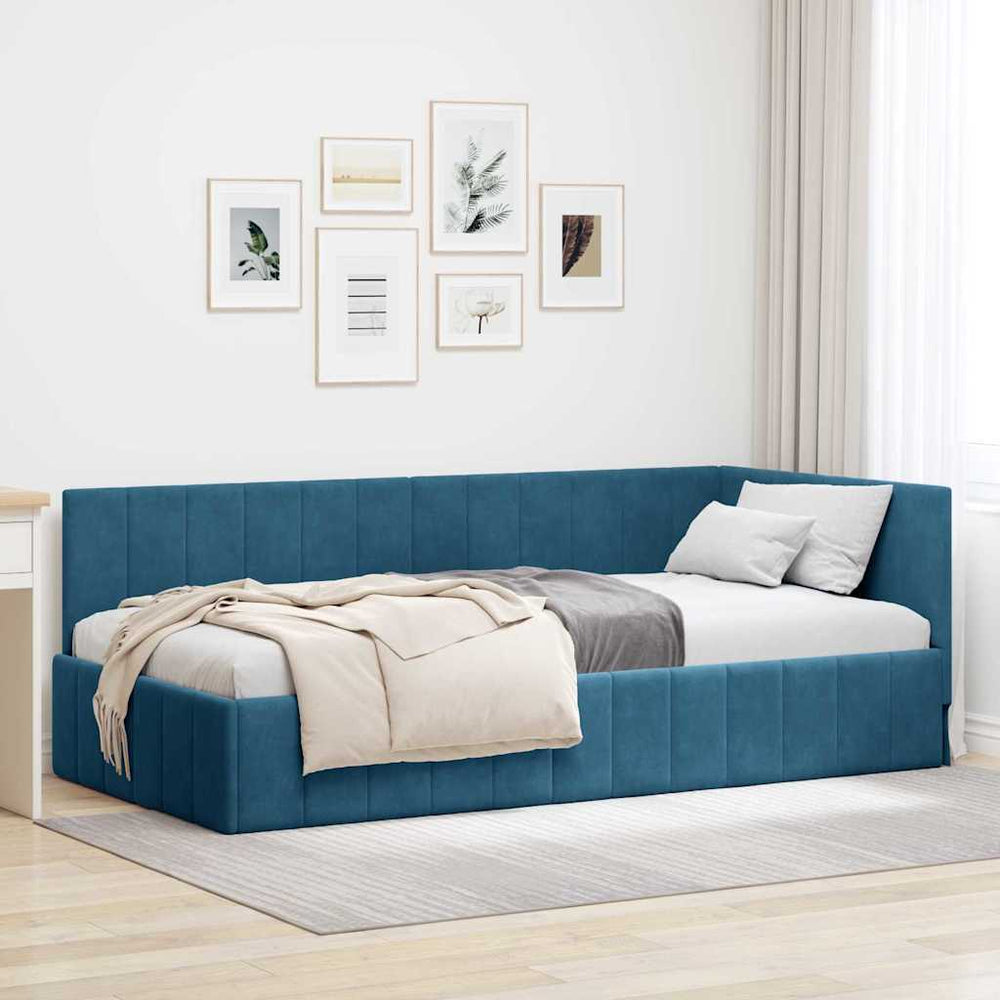 Kampinė lovos konstrukcija Mėlyna 90 x 200 cm Aksomas