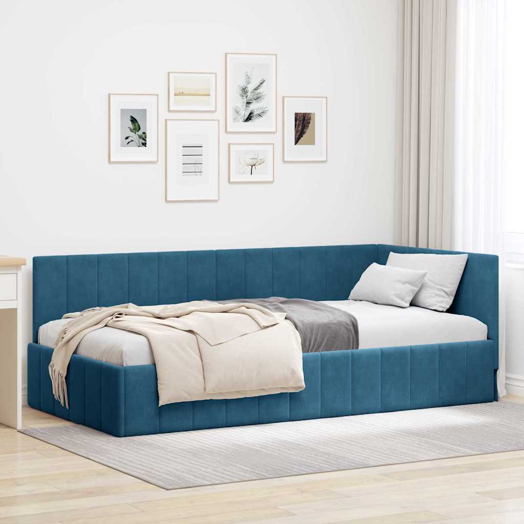 Kampinė lovos konstrukcija Mėlyna 90 x 200 cm Aksomas