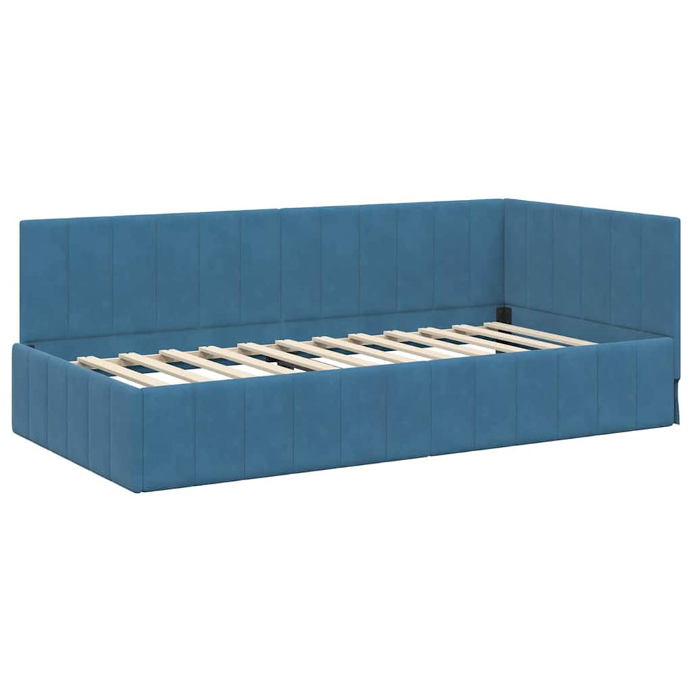Kampinė lovos konstrukcija Mėlyna 90 x 200 cm Aksomas