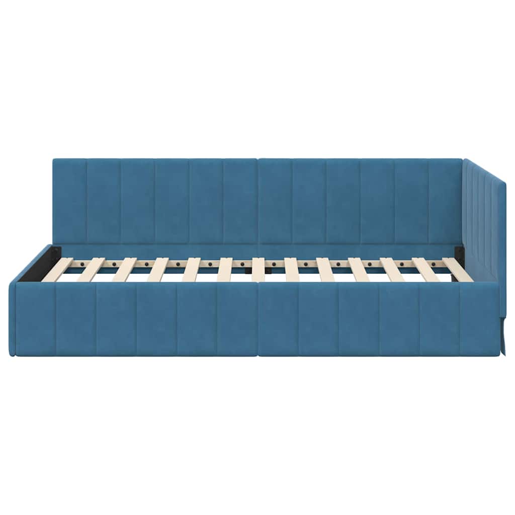 Kampinė lovos konstrukcija Mėlyna 90 x 200 cm Aksomas