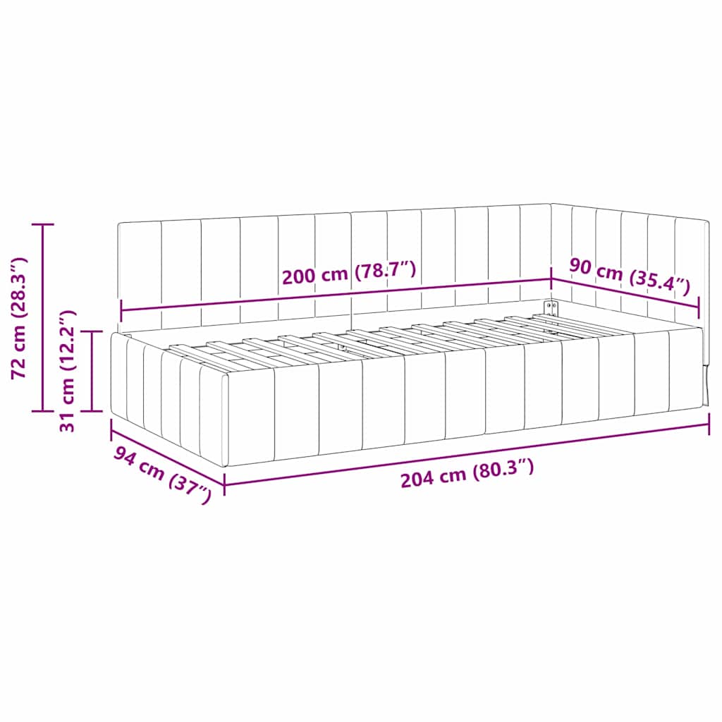 Kampinė lovos konstrukcija Mėlyna 90 x 200 cm Aksomas