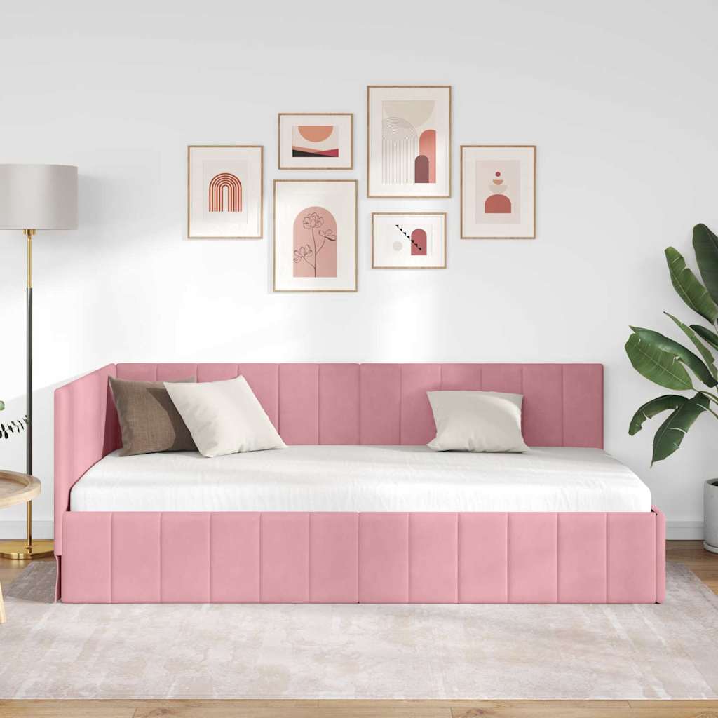 Kampinė lovos konstrukcija Rožinė 90 x 200 cm Aksomas