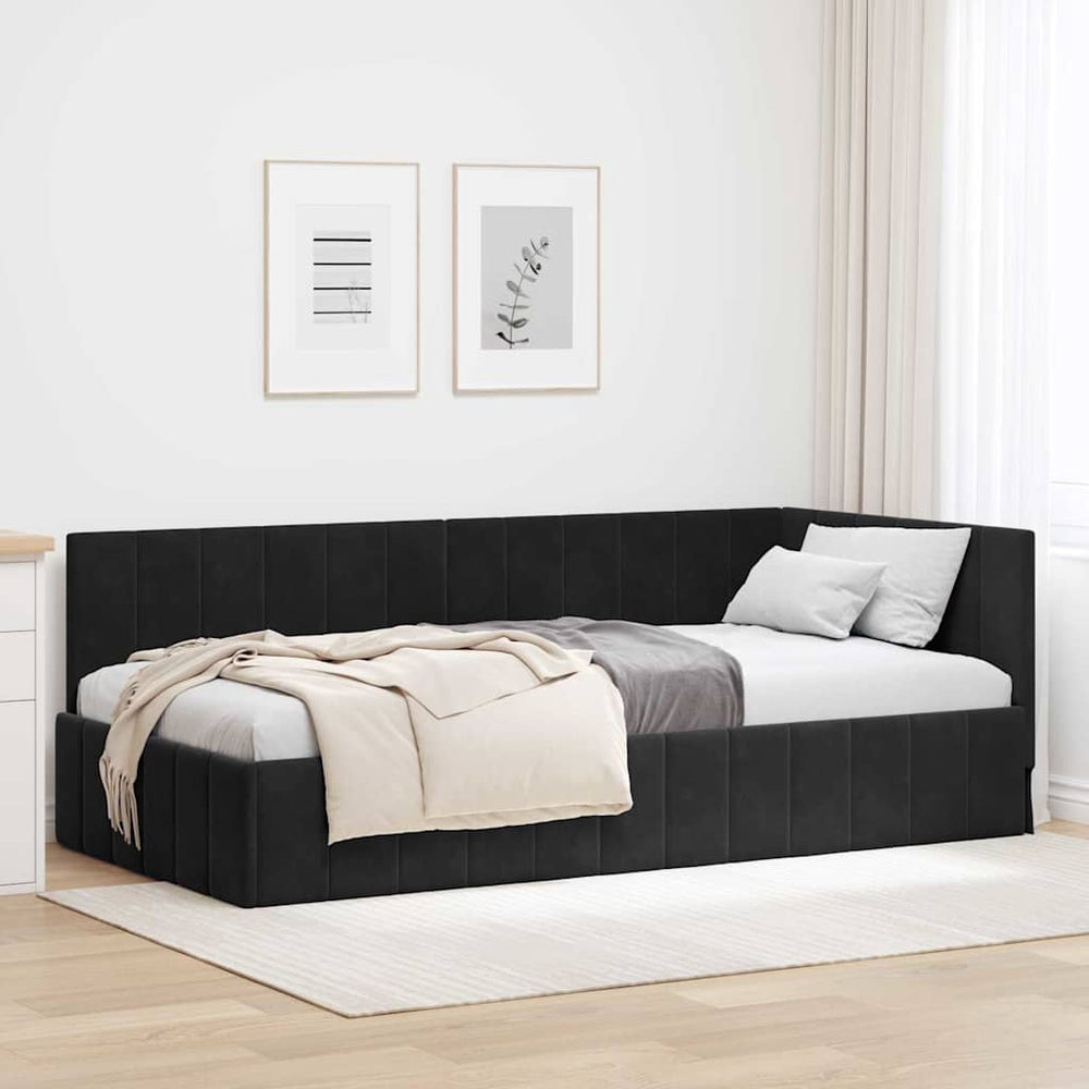 Kampinė lovos konstrukcija Juoda 90 x 200 cm Aksomas