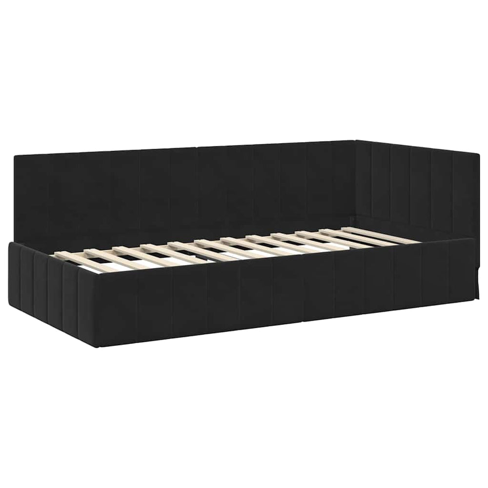 Kampinė lovos konstrukcija Juoda 90 x 200 cm Aksomas