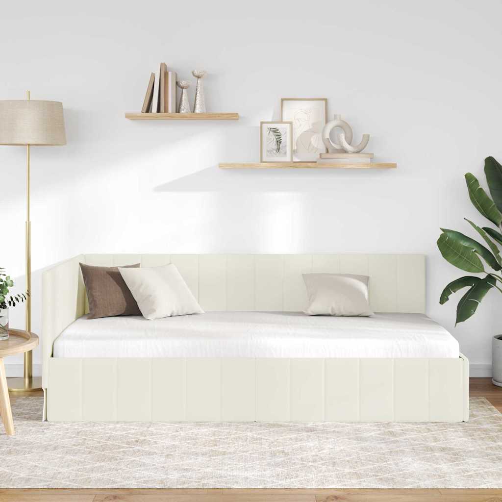 Kampinė lovos konstrukcija Kreminė 90 x 200 cm Aksomas