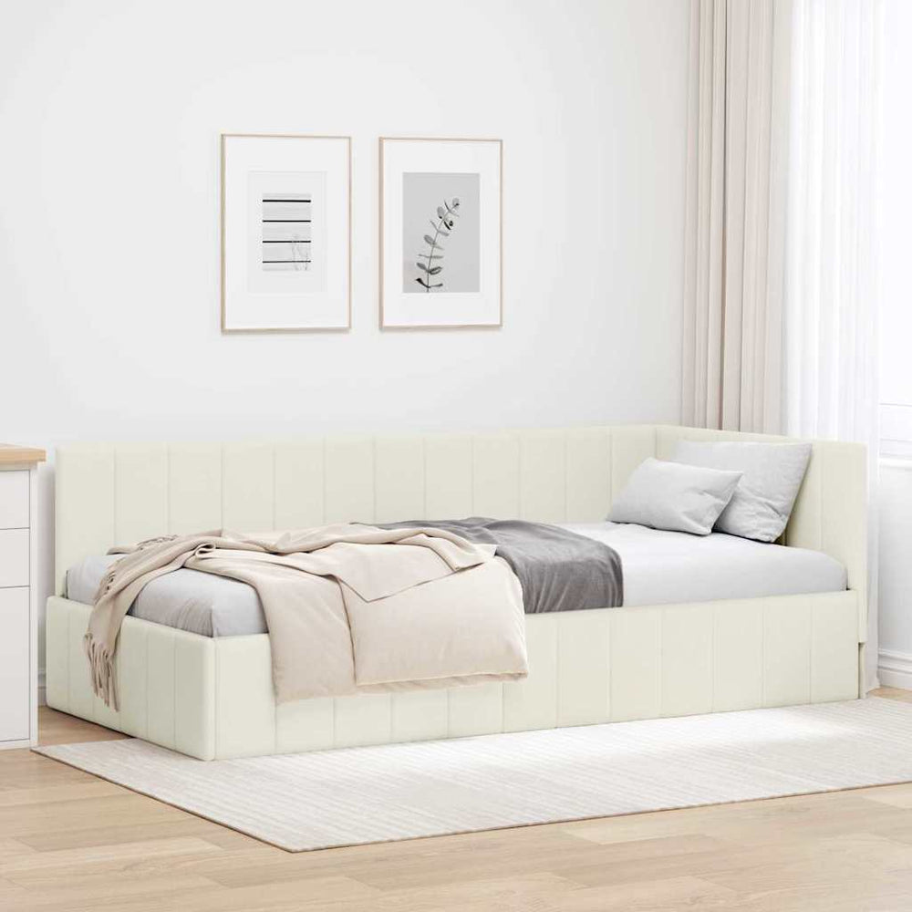 Kampinė lovos konstrukcija Kreminė 100 x 200 cm Aksomas