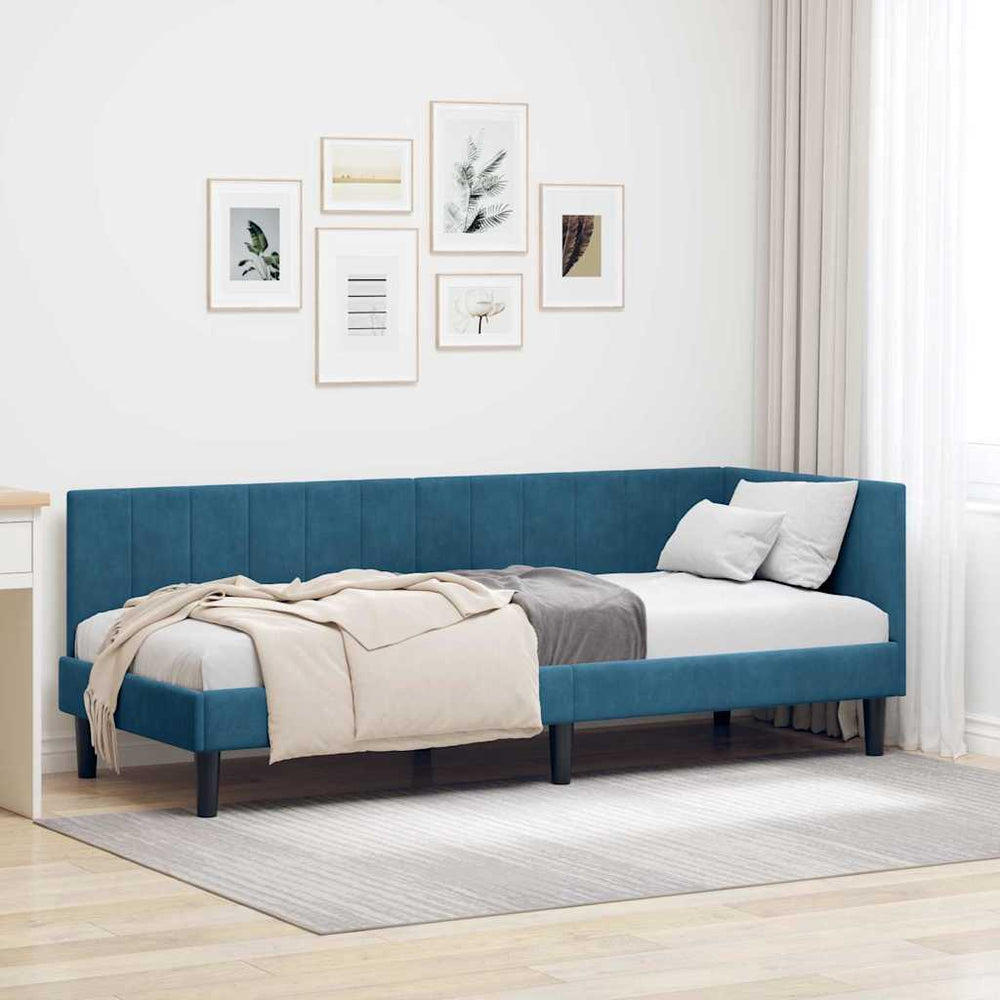 Kampinė lovos konstrukcija Mėlyna 80 x 200 cm Aksomas