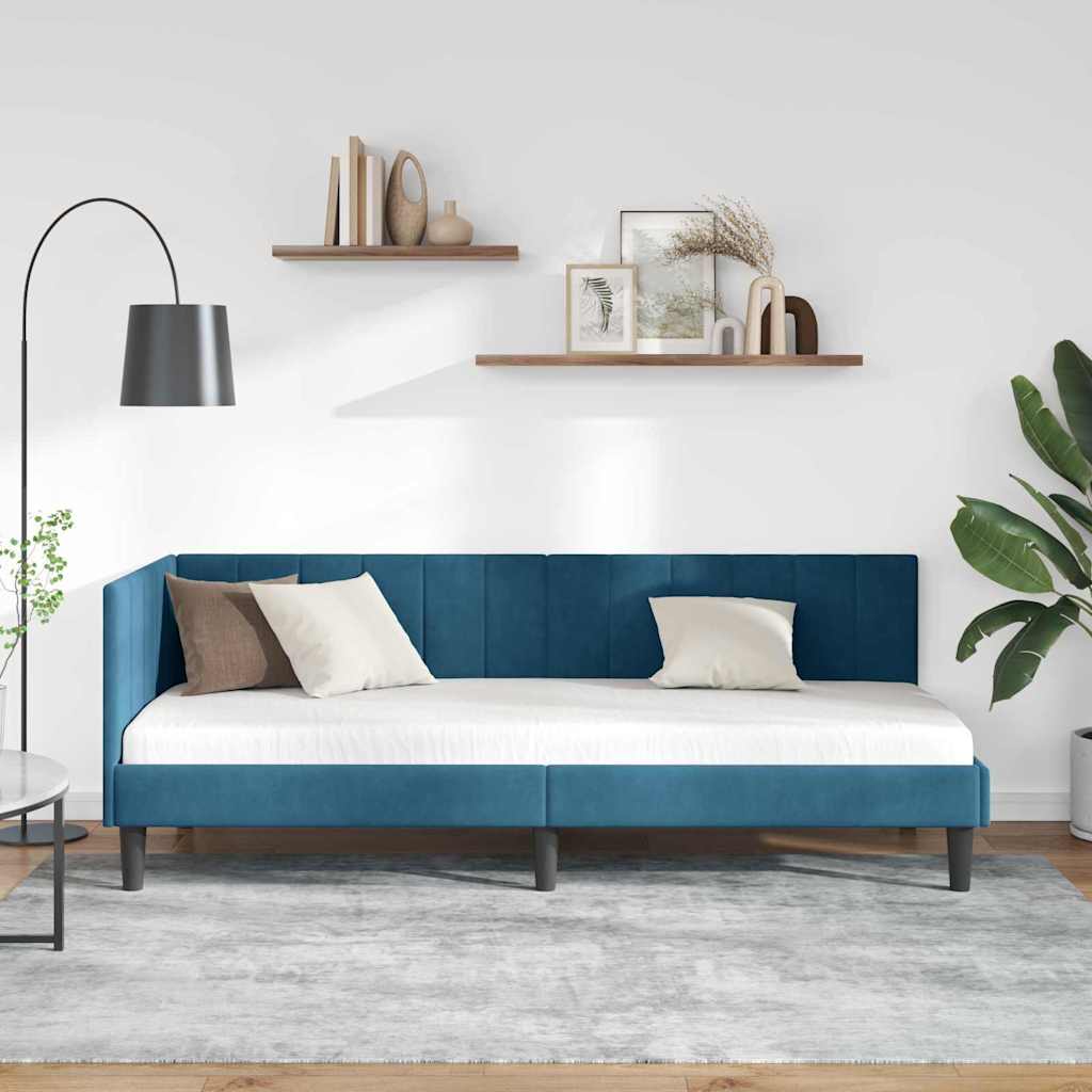 Kampinė lovos konstrukcija Mėlyna 80 x 200 cm Aksomas