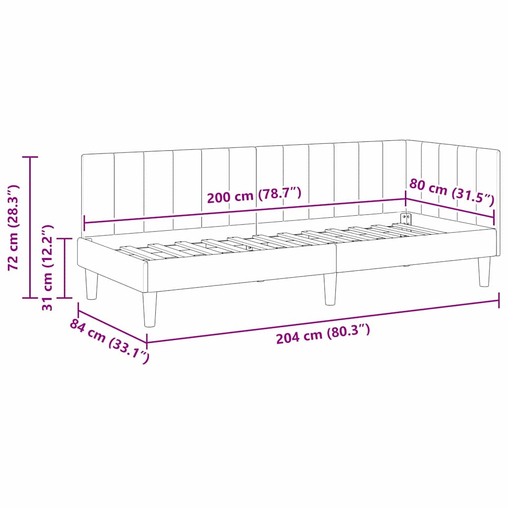 Kampinė lovos konstrukcija Mėlyna 80 x 200 cm Aksomas