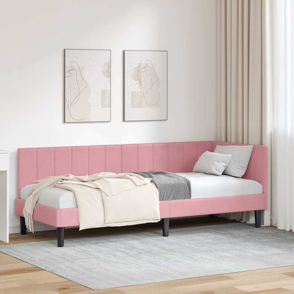 Kampinė lovos konstrukcija Rožinė 80 x 200 cm Aksomas