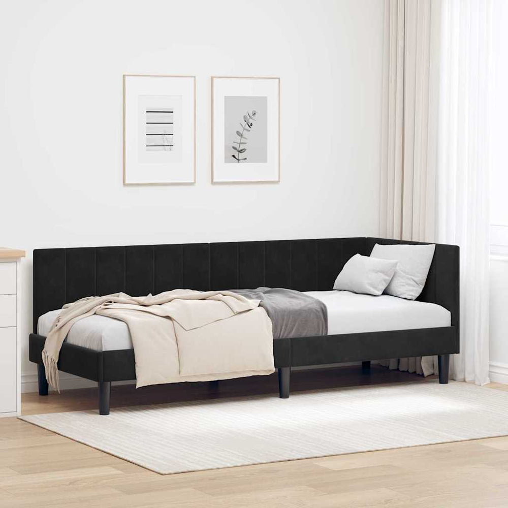 Kampinė lovos konstrukcija Juoda 80 x 200 cm Aksomas