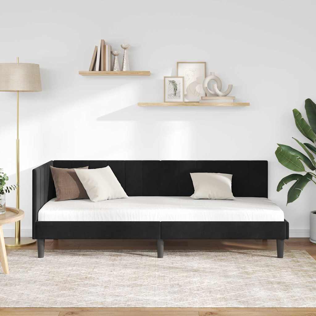 Kampinė lovos konstrukcija Juoda 80 x 200 cm Aksomas