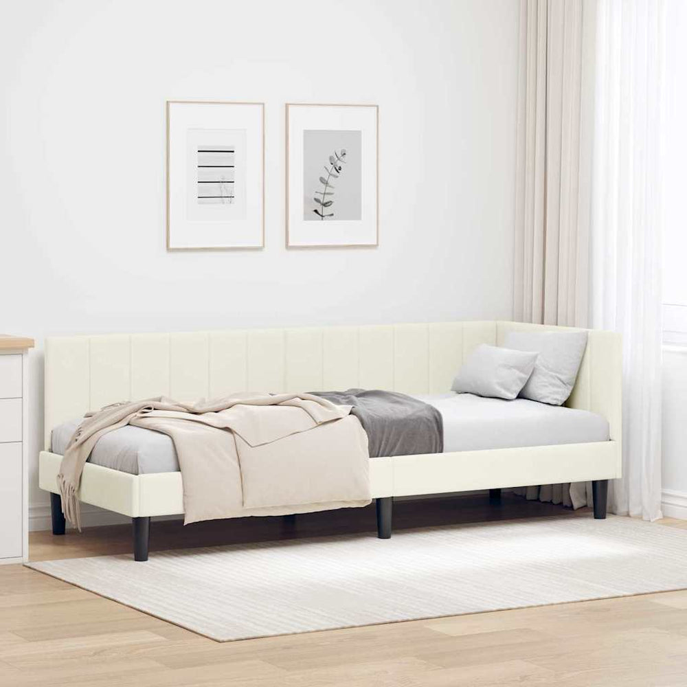 Kampinė lovos konstrukcija Kreminė 80 x 200 cm Aksomas