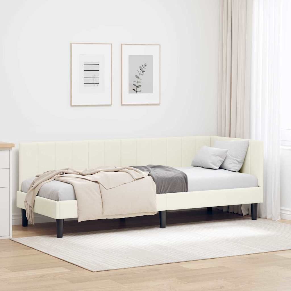 Kampinė lovos konstrukcija Kreminė 80 x 200 cm Aksomas