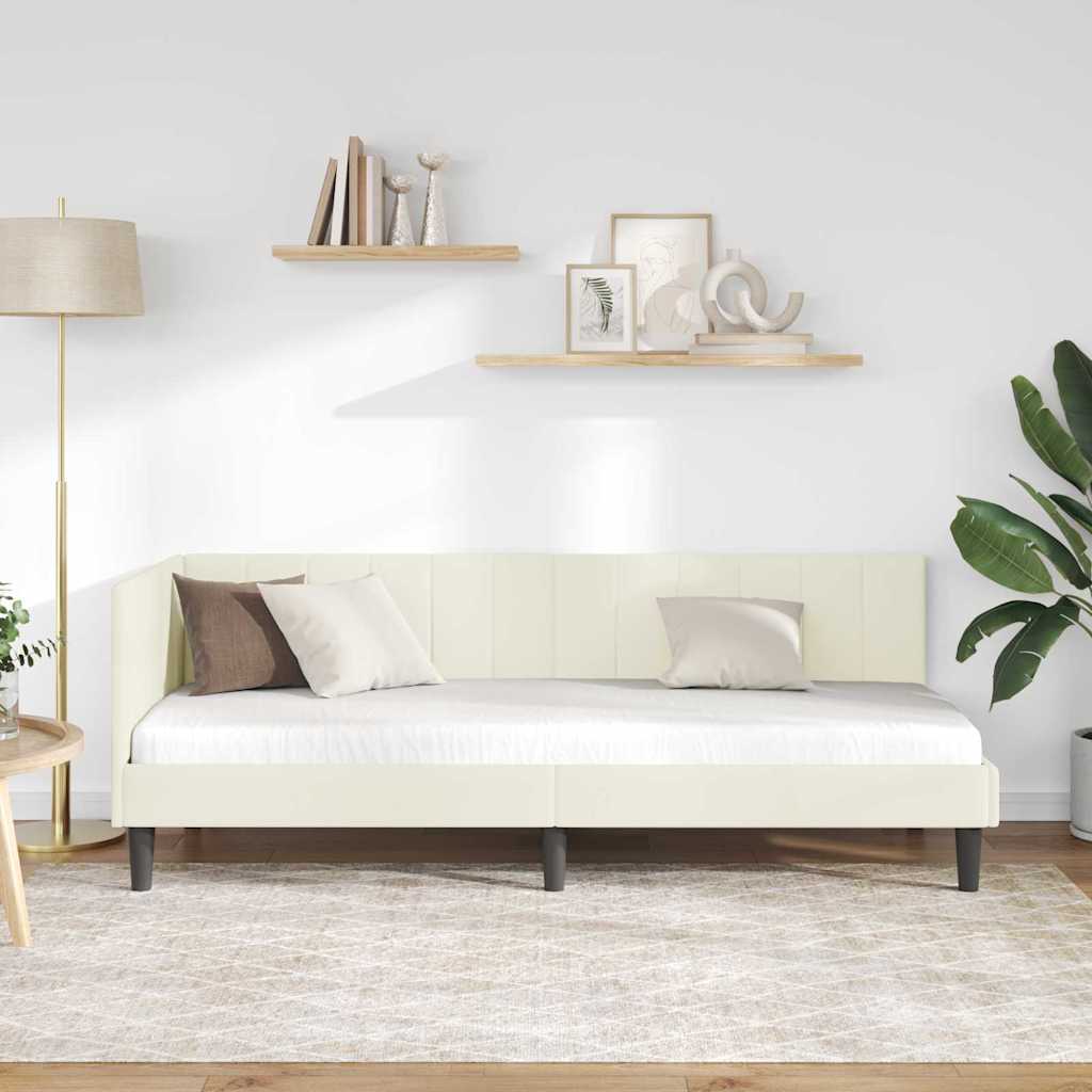 Kampinė lovos konstrukcija Kreminė 80 x 200 cm Aksomas