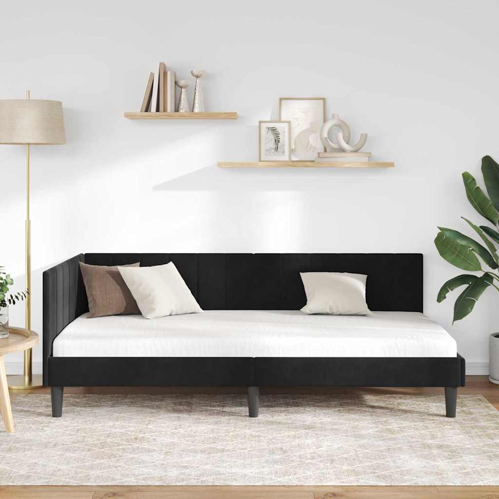 Kampinė lovos konstrukcija Juoda 90 x 190 cm Aksomas