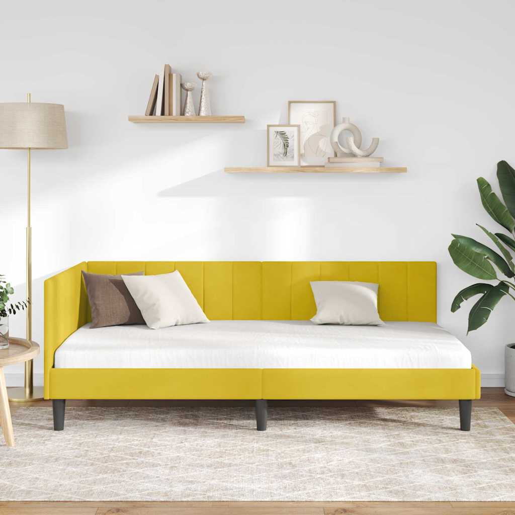 Kampinė lovos konstrukcija Geltona 90 x 190 cm Aksomas