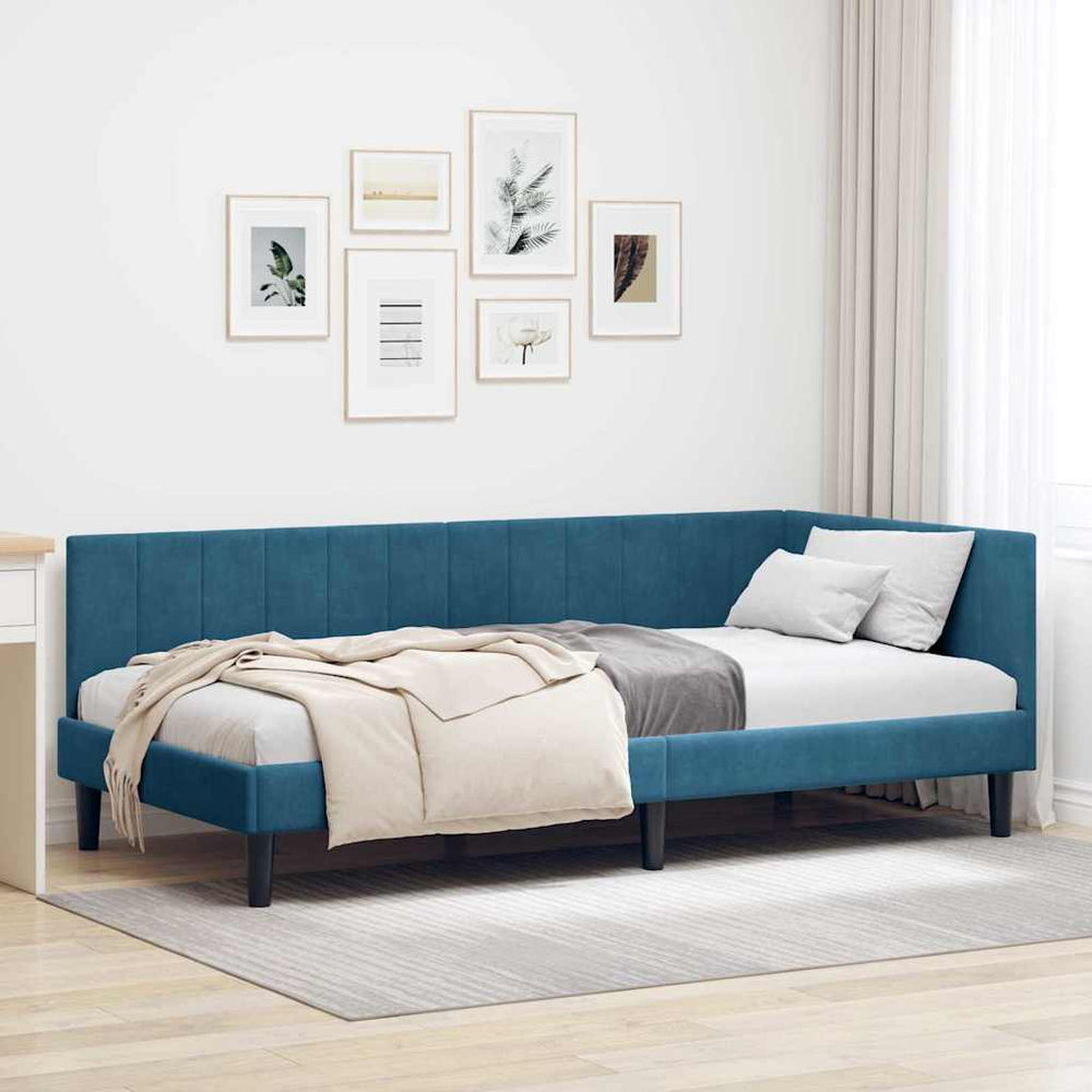 Kampinė lovos konstrukcija Mėlyna 90 x 200 cm Aksomas
