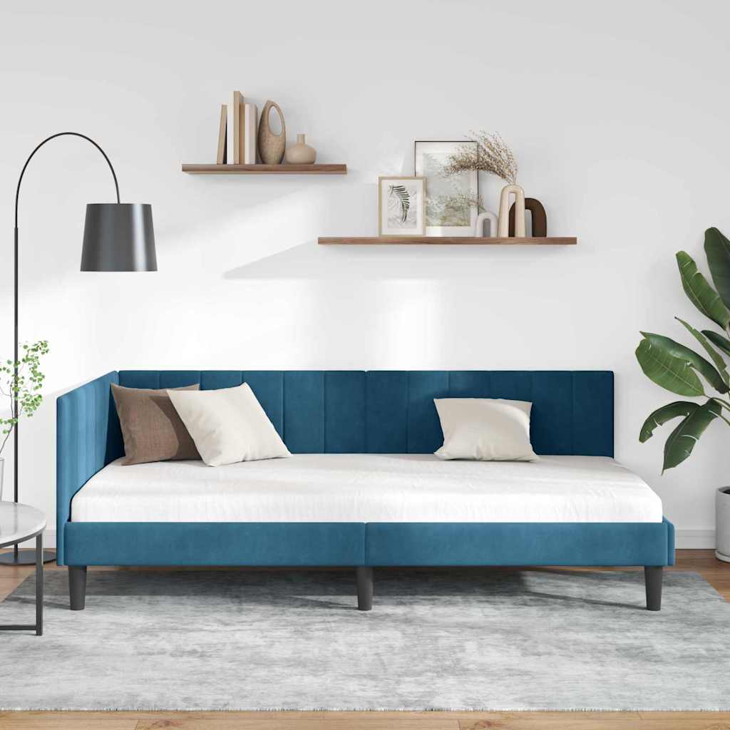 Kampinė lovos konstrukcija Mėlyna 90 x 200 cm Aksomas