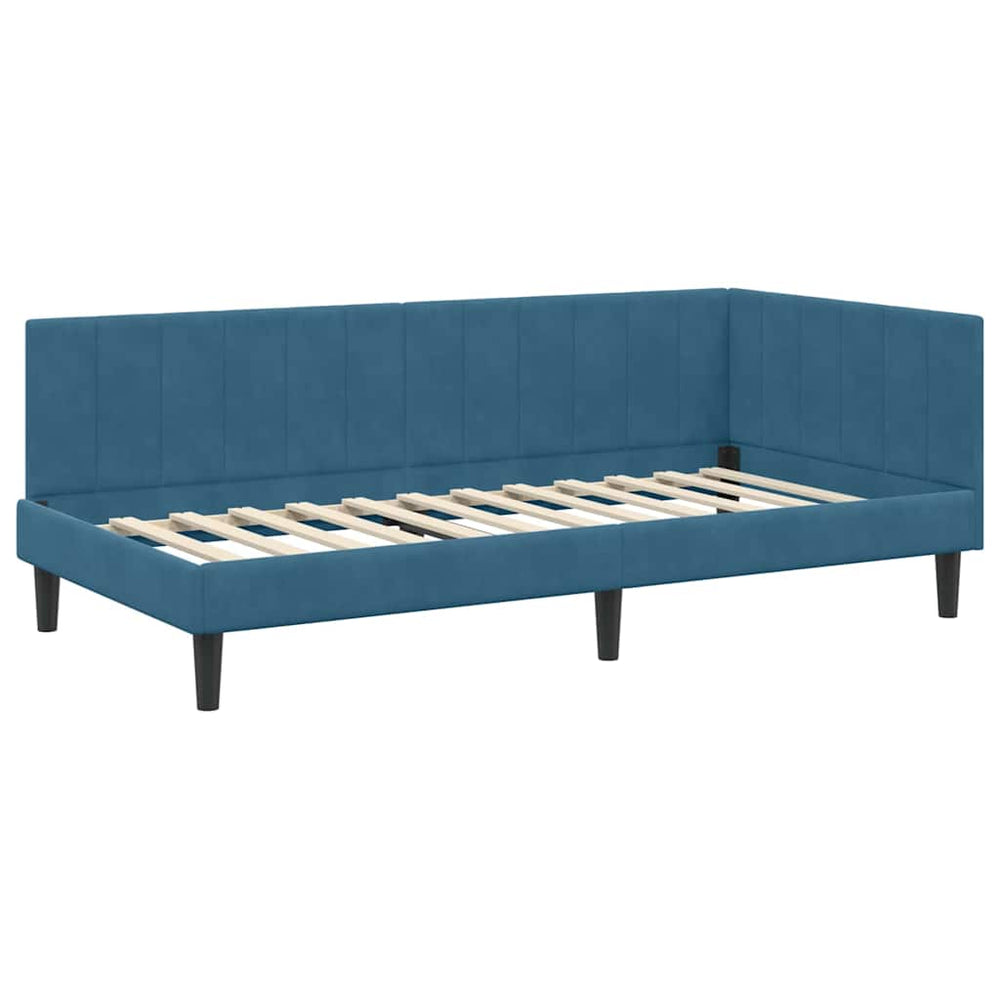 Kampinė lovos konstrukcija Mėlyna 90 x 200 cm Aksomas