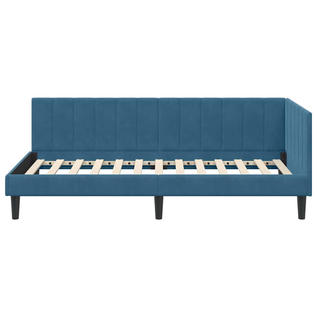 Kampinė lovos konstrukcija Mėlyna 90 x 200 cm Aksomas