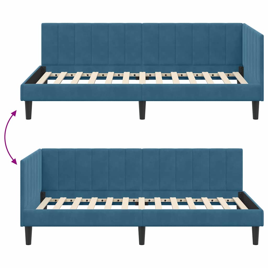 Kampinė lovos konstrukcija Mėlyna 90 x 200 cm Aksomas