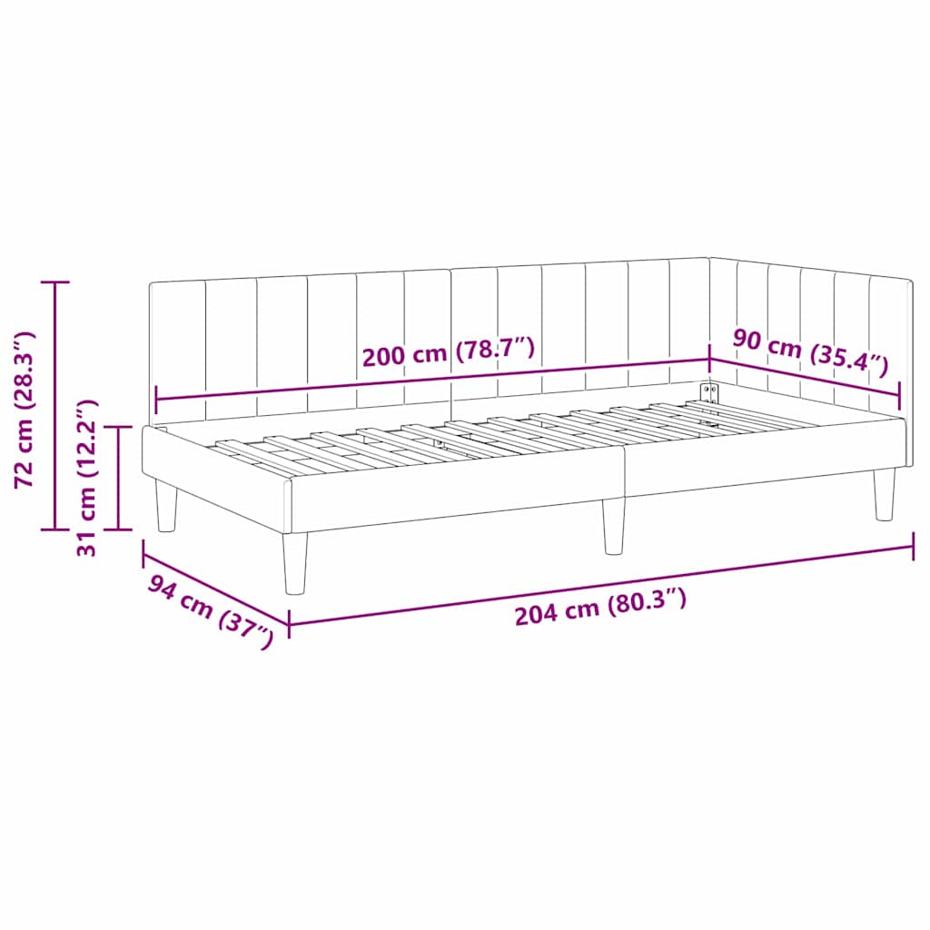 Kampinė lovos konstrukcija Mėlyna 90 x 200 cm Aksomas