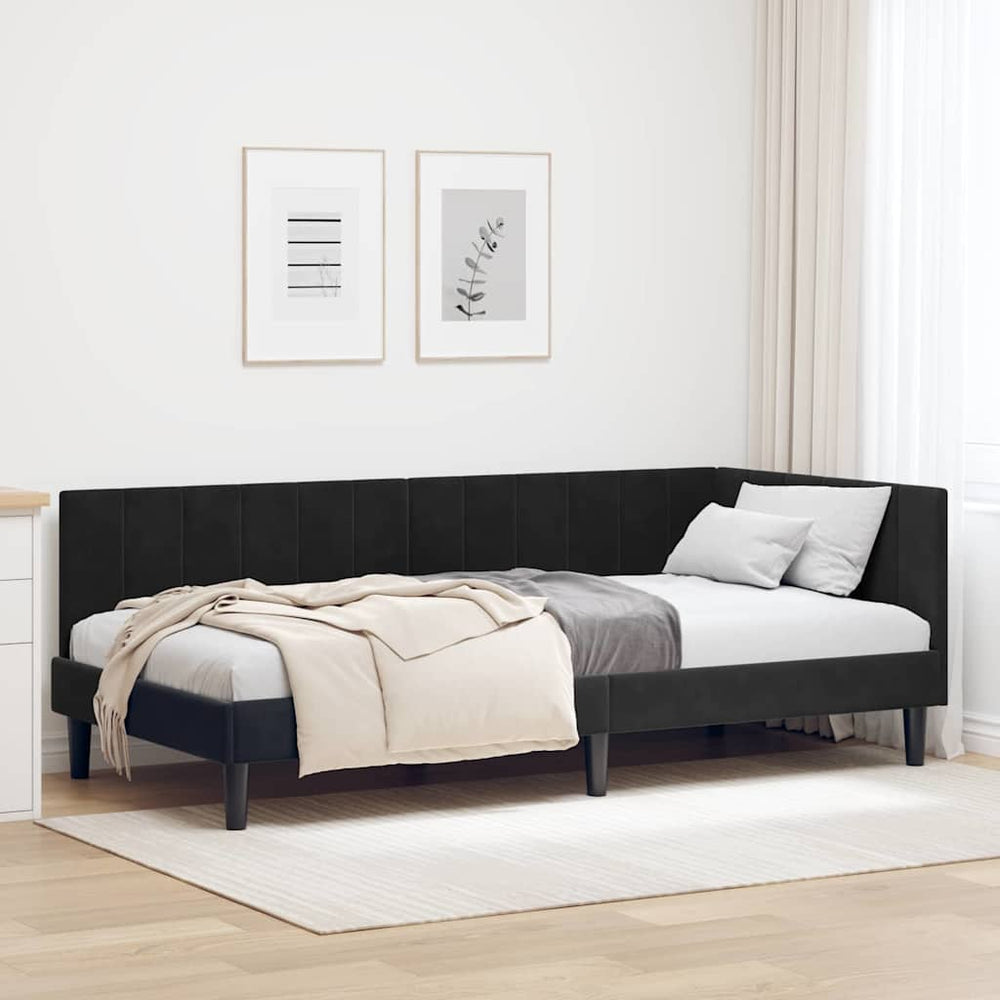 Kampinė lovos konstrukcija Juoda 90 x 200 cm Aksomas