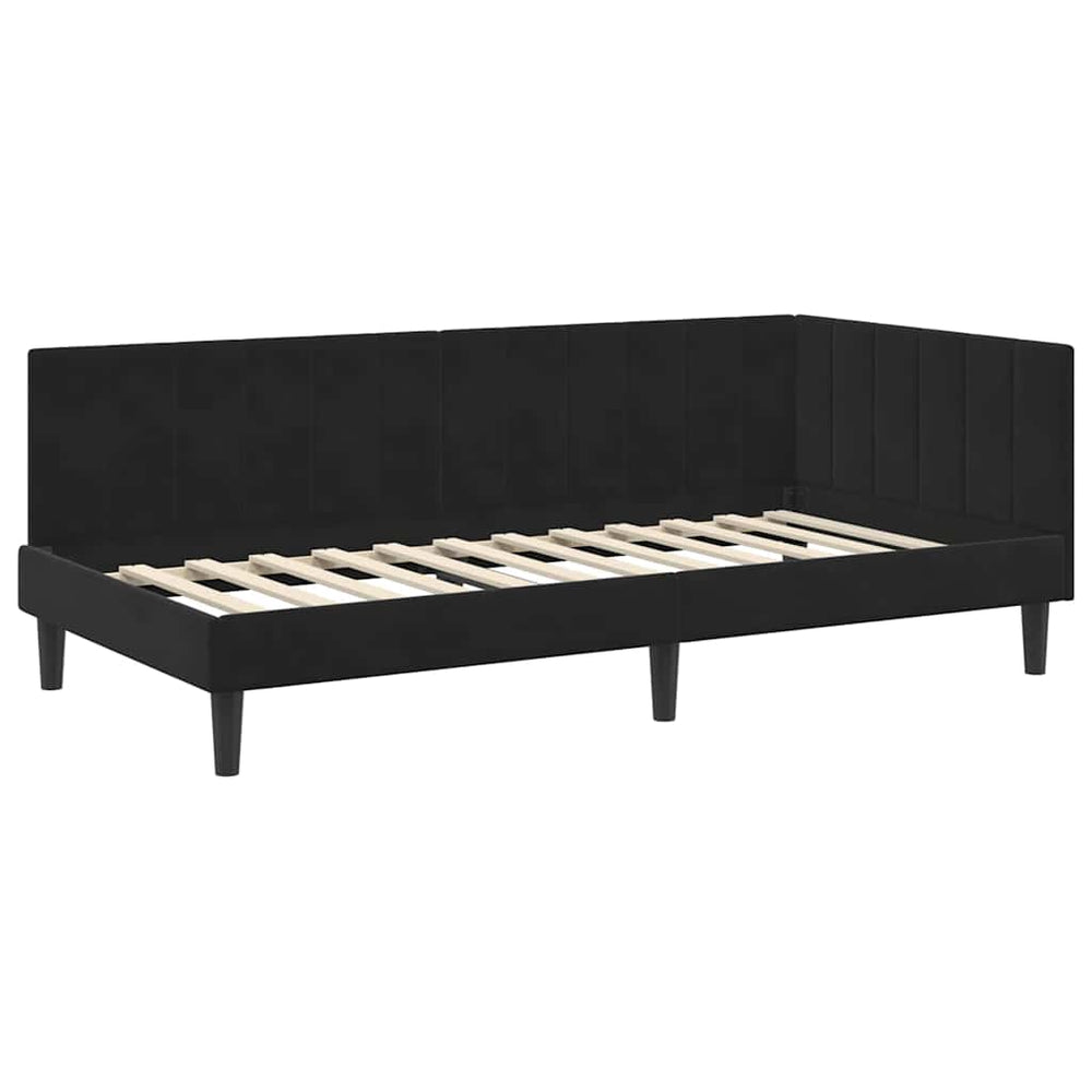 Kampinė lovos konstrukcija Juoda 90 x 200 cm Aksomas