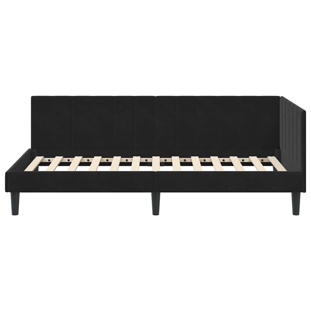 Kampinė lovos konstrukcija Juoda 90 x 200 cm Aksomas