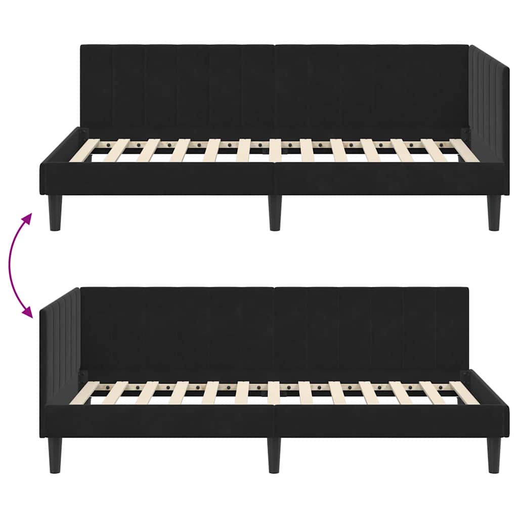 Kampinė lovos konstrukcija Juoda 90 x 200 cm Aksomas