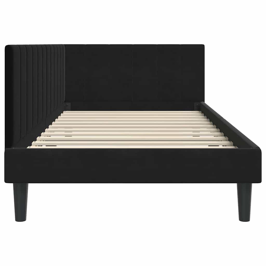 Kampinė lovos konstrukcija Juoda 90 x 200 cm Aksomas