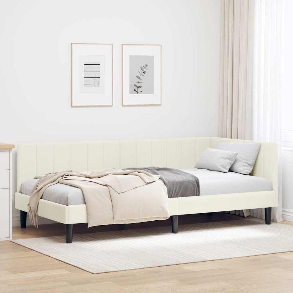Kampinė lovos konstrukcija Kreminė 100 x 200 cm Aksomas