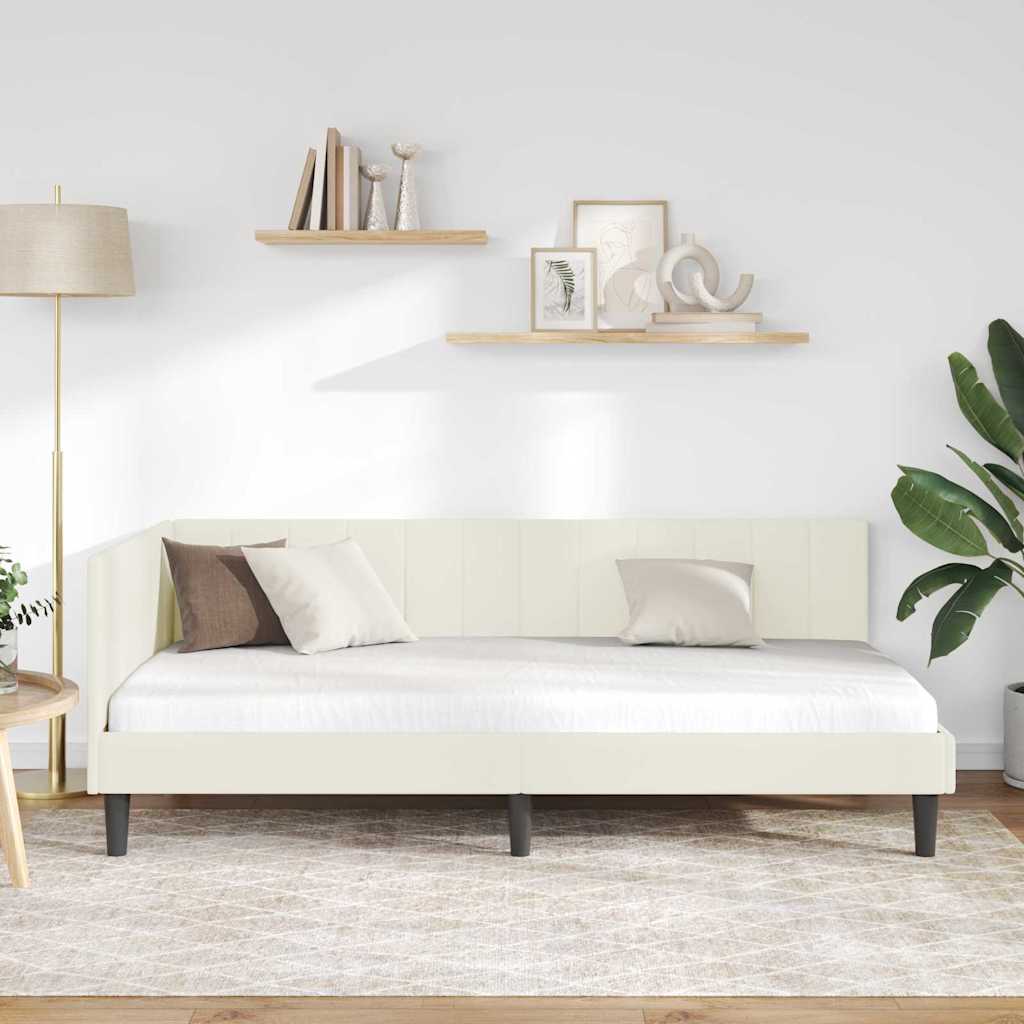 Kampinė lovos konstrukcija Kreminė 100 x 200 cm Aksomas