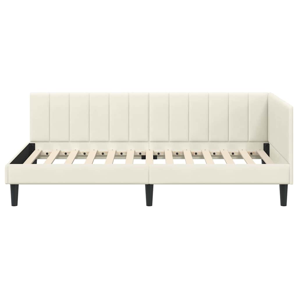 Kampinė lovos konstrukcija Kreminė 100 x 200 cm Aksomas