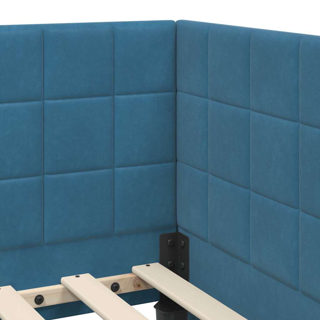 Kampinė lovos konstrukcija Mėlyna 90 x 200 cm Aksomas