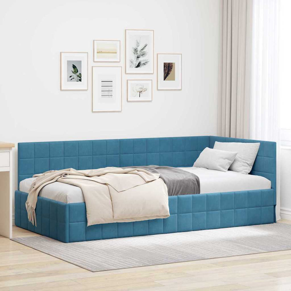Kampinė lovos konstrukcija Mėlyna 90 x 200 cm Aksomas