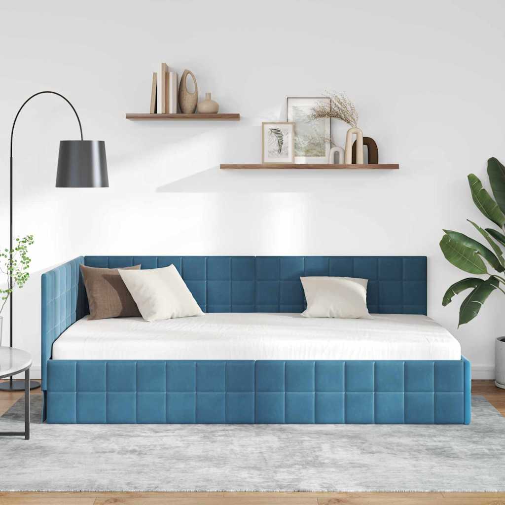 Kampinė lovos konstrukcija Mėlyna 90 x 200 cm Aksomas