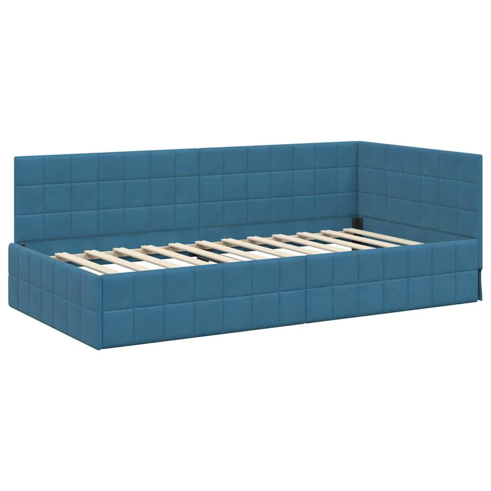 Kampinė lovos konstrukcija Mėlyna 90 x 200 cm Aksomas