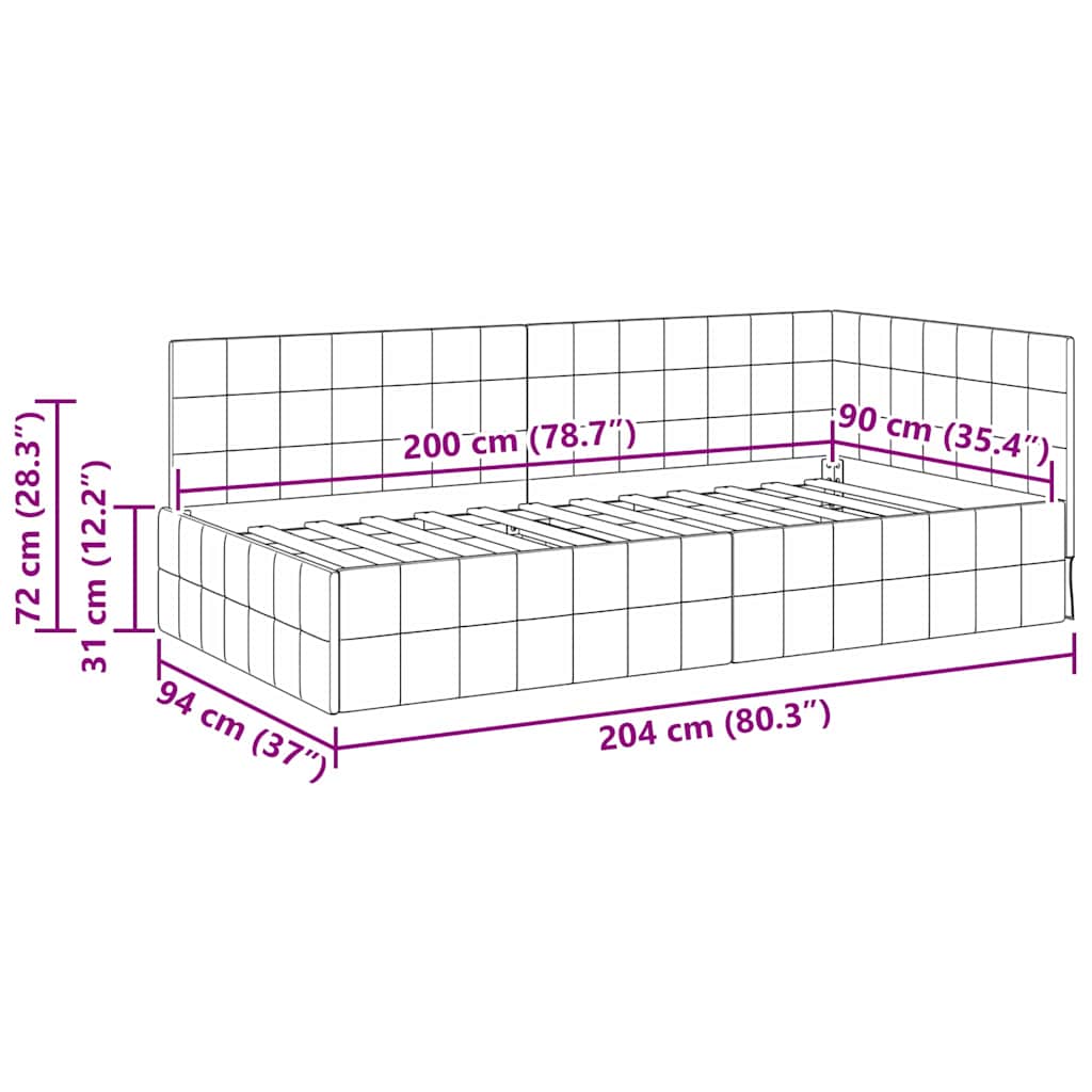Kampinė lovos konstrukcija Mėlyna 90 x 200 cm Aksomas