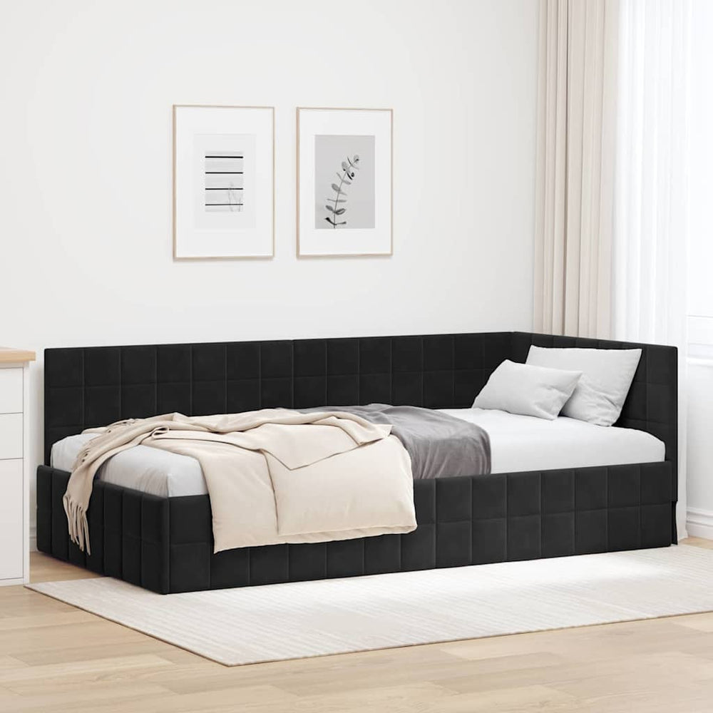 Kampinė lovos konstrukcija Juoda 90 x 200 cm Aksomas
