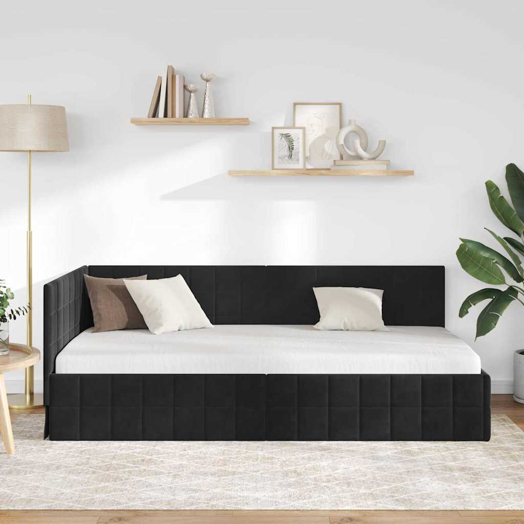 Kampinė lovos konstrukcija Juoda 90 x 200 cm Aksomas