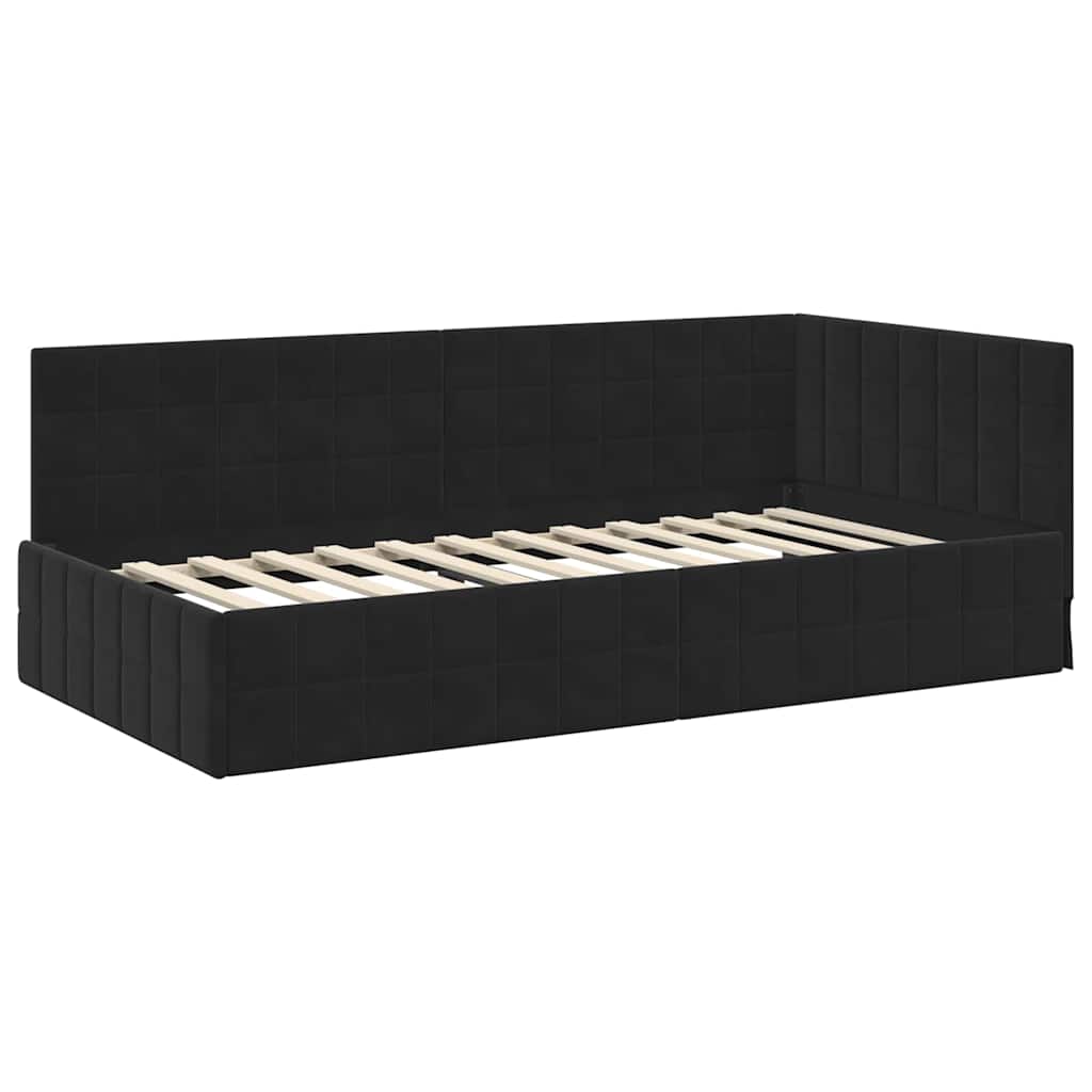 Kampinė lovos konstrukcija Juoda 90 x 200 cm Aksomas
