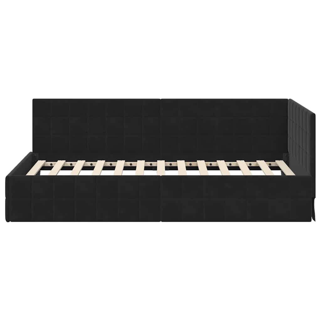 Kampinė lovos konstrukcija Juoda 90 x 200 cm Aksomas